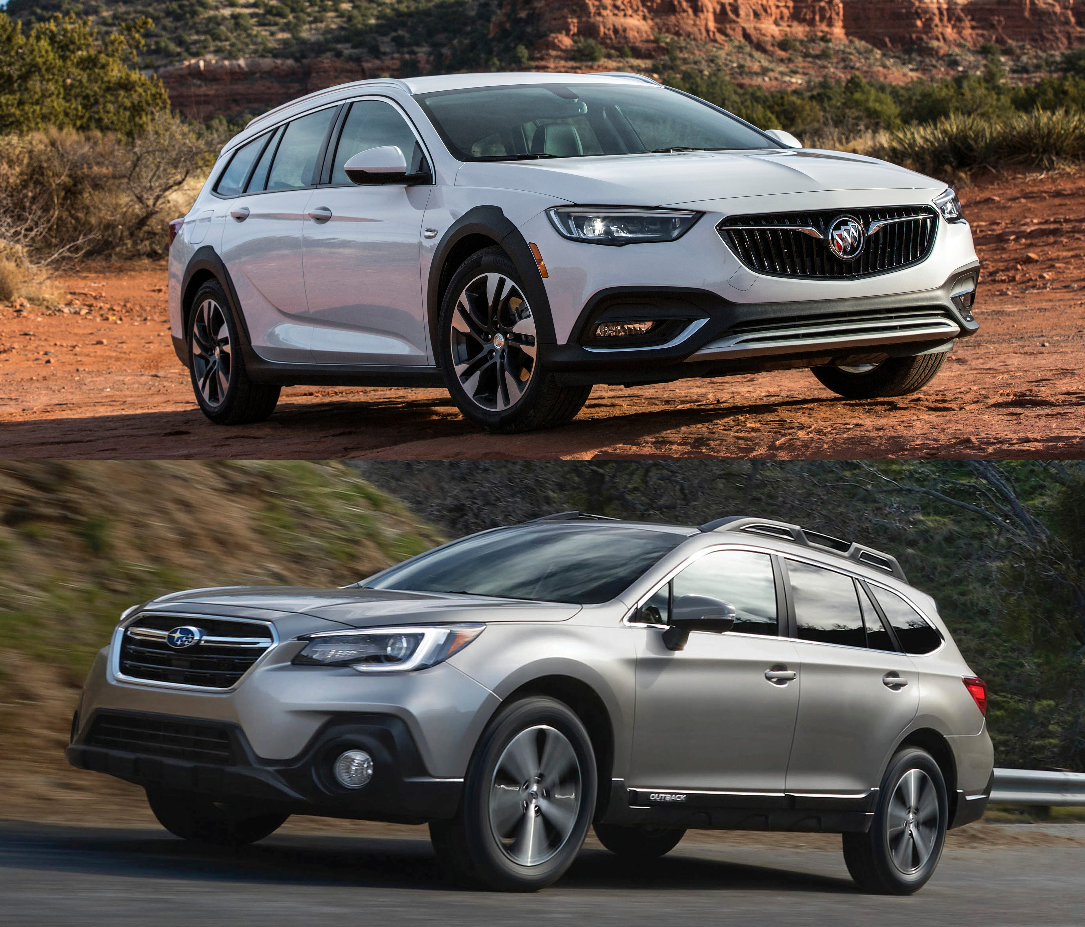 The 2018 Buick Regal TourX, top, a station wagon-based SUV alternative that combines tons of cargo space with a sleek look and a near-luxury feel. The 2018 Subaru Outback, bottom, one of the original SUV alternatives.