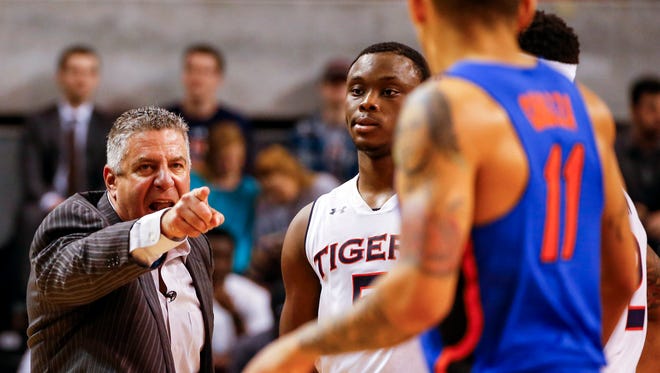 Auburn head coach Bruce Pearl reacts over a call and gets a technical foul called during the second half of an NCAA college basketball game against Florida, Tuesday, Feb. 14, 2017, in Auburn, Ala. Florida won 114-95.