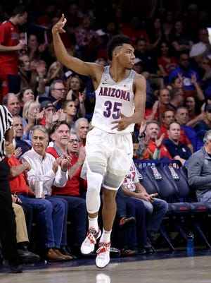 Arizona guard Allonzo Trier reacts during the game against Northern Arizona on Friday, Nov. 10, 2017, in Tucson.