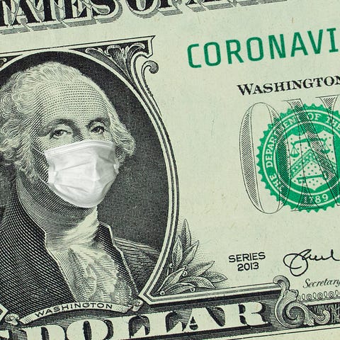 Dollar bill with a masked George Washington