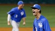 Kentucky's Sean Hjelle celebrates after striking out