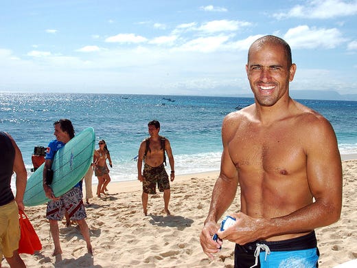 Kelly Slater on the beach in Fiji.