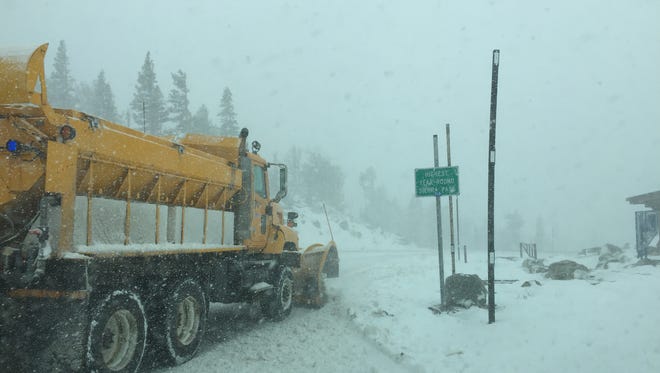 Snow covers Mt. Rose pass on April 22, 2016. Forecasters expect three storm waves to hit the Reno-Tahoe area dropping rain and snow through next weekend.