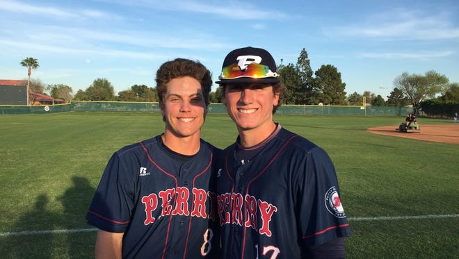 Middle infielders Tommy Sacco (left) and Trevor Hauver lead Perry into final of the first Boras Baseball Classic held in Arizona.