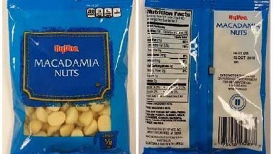 Hy-Vee has recalled macadamia nuts sold in this package between July 2, 2015 and Feb. 3, 2016.
