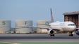 A United Airlines Airbus A319 waits to cranky a runway