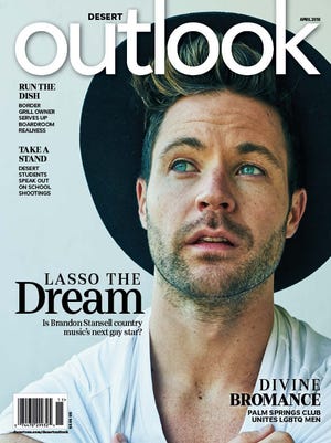 Brandon Stansell appears on the cover of Desert Outlook's April 2018 issue.