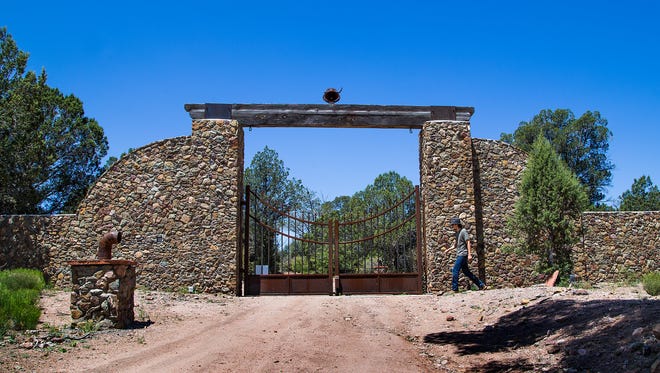 The entrance gate at Terra Farm + Manor, 32 miles northwest of Prescott.