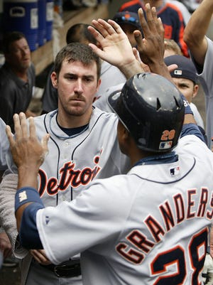 Curtis Granderson, bottom, and Justin Verlander were big-time contributors for the Tigers during Detroit’s run to the 2006 World Series.