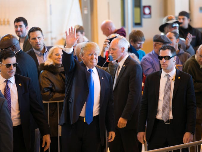 Republican Presidential candidate Donald Trump waves