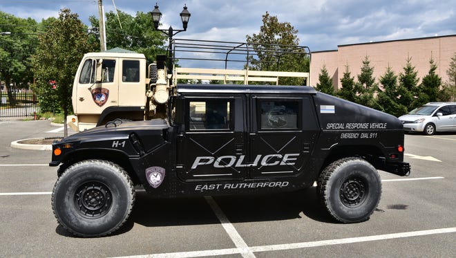 A humvee and a 2.5-ton military truck acquired by the East Rutherford Police Department through the federal 1033 program.