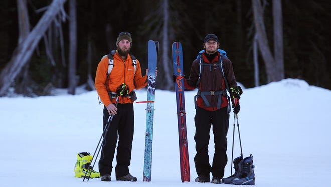 Pacific Crest Trail winter through hikers Shawn Forry, left, and Justin Lichter pose for a portrait after arriving at Sugar Bowl Ski Area in California on Jan. 9, 2015.