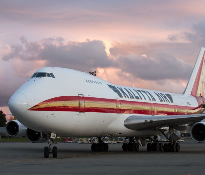 One of the last Boeing 747-200s, flying for Kalitta Air, taxis at Seattle-Tacoma International Airport on April 20, 2017.