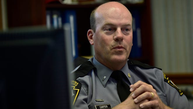 Lt. Gary Carter, photographed in his office Tuesday, June 14, 2106, is now the commander of Pennsylvania State Police Barracks, Chambersburg.