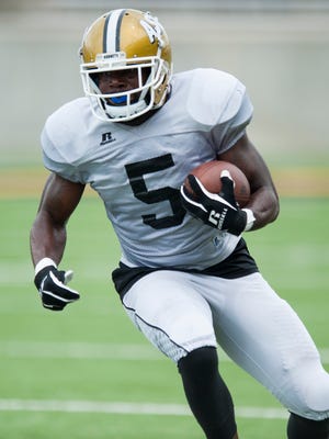 Alabama State's Alex Anderson (5) during ASU's Black and Gold spring scrimmage game at Hornet Stadium in Montgomery, Ala., on Saturday April 29, 2017. 