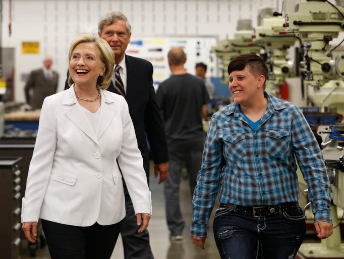 Student Laura Hinkel (right) leads Democratic presidential