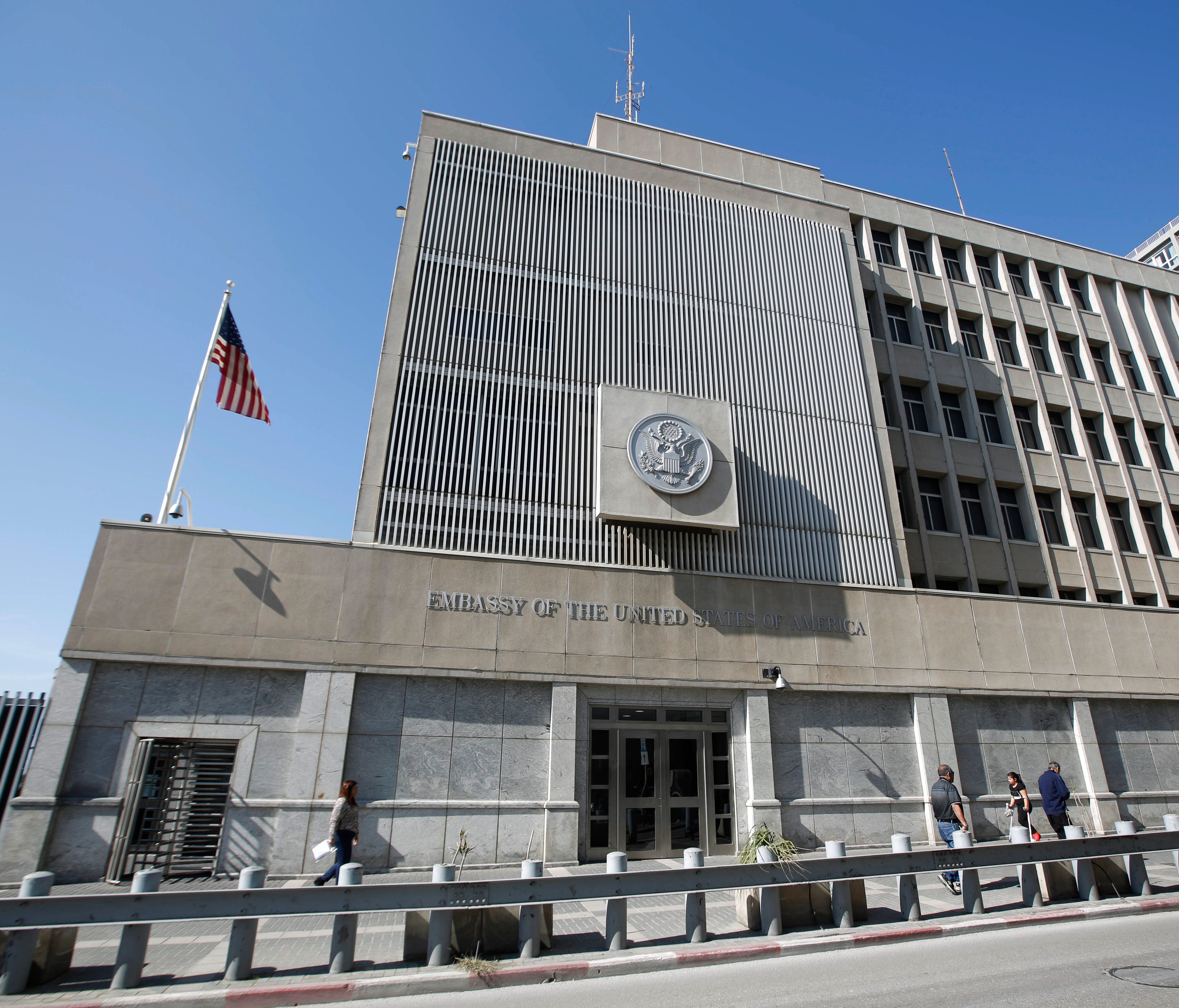 An exterior view on the U.S. Embassy in Tel Aviv, Israel.