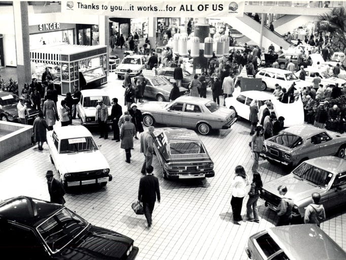 In this 1978 photo, shoppers inside Midtown Plaza browse