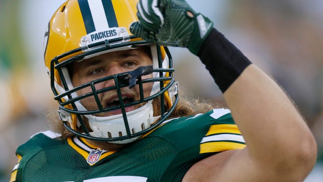 Green Bay Packers rookie center Kyle Steuck is shown before a preseason game against the Oakland Raiders on Aug. 18.