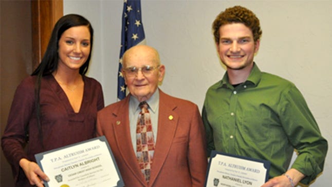 Pictured from left to right: Caitlyn Albright, Cedar Crest High School, Charles Darkes, Chairman and Nathaniel Lyon, Northern Lebanon. Not pictured: Nick Hughes, Annville-Cleona, Bethany Wiczalkoski, ELCO, Anissa Gulliver, Lebanon , Bryce Hains, Lebanon Catholic and Alexander Hoffsmith, Palmyra