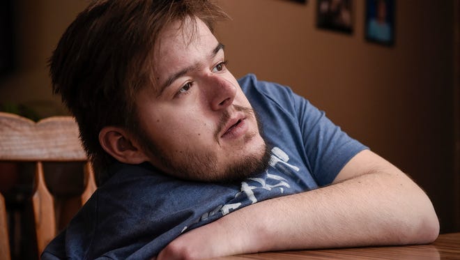 Austin Boucher, pictured April 13, 2018, in Cold Spring, talks about his birth defects and health issues that have prompted him to organize a health-care summit. The event will be April 20, 2018, at St. John's University in Collegeville.