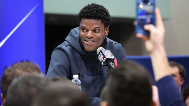 Former U of L QB Lamar Jackson spoke to the media during the NFL Combine in Indianapolis.   Mar. 2, 2018
