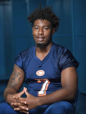 Callaway defensive end James Williams poses for pictures at the Dandy Dozen photo shoot at Mississippi Veterans Memorial Stadium in Jackson on July 26, 2017.