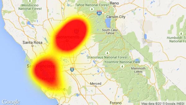 The outage area for Wave Broadband is shown in this image taken from the Downdetector.com website.