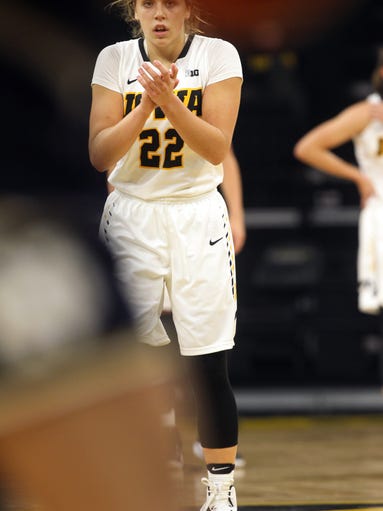 Iowa's Kathleen Doyle celebrates a shot during the