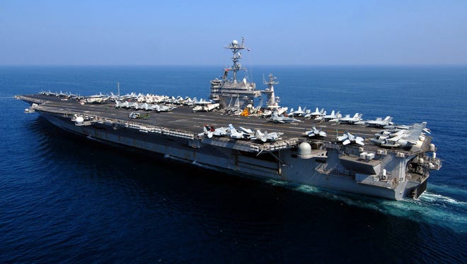 his file handout picture from US Navy dated February 21, 2007, shows the Nimitz-class aircraft carrier USS John C. Stennis as it conducts operations in the Gulf. China has denied the US aircraft carrier USS Stennis and accompanying naval vessels permission to make a port call in Hong Kong, a Pentagon spokesman said on April 29, 2016. It was not immediately known what prompted the Chinese action, but it comes amid growing tension between the two countries over Beijing's moves to assert its claims to much of the South China Sea.