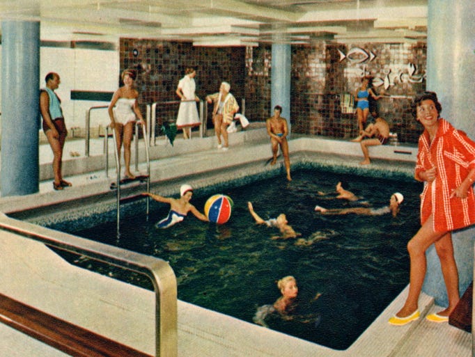 During the ship's crossings, the indoor pool was open