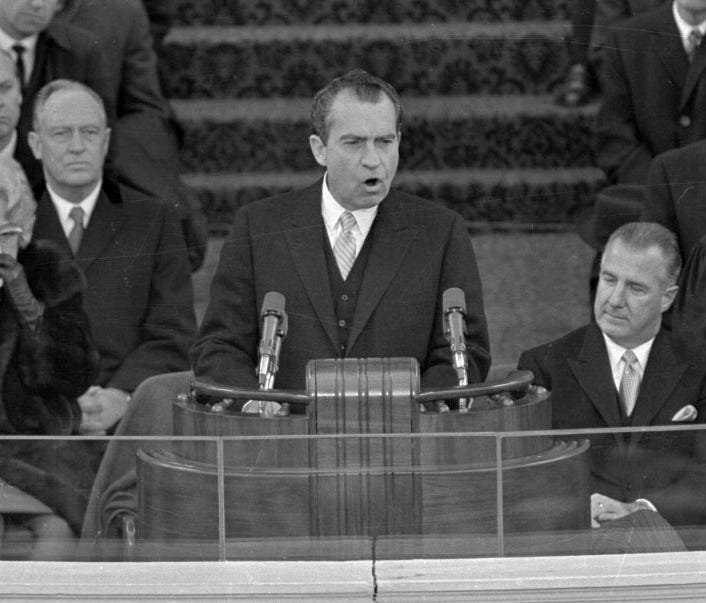 President Richard M. Nixon dedicates his new administration to the cause of 