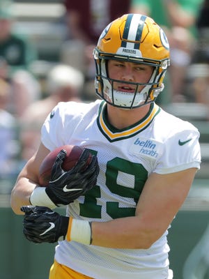 Green Bay Packers tight end Robert Tonyan (49) is shown during organized team activities Monday, June 4, 2018 in Green Bay, Wis.