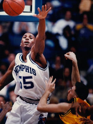 Lorenzen Wright playing for the Memphis Tigers in the mid-1990's. Law enforcement officials found the body of the missing Memphis basketball star Wednesday, July 28, 2010 in a wooded area at Hacks Cross and Winchester in southeast Memphis. Wright played two seasons at the University of Memphis 1994-1996 and went on to play 13 years in the NBA, including five with the Memphis Grizzlies.
