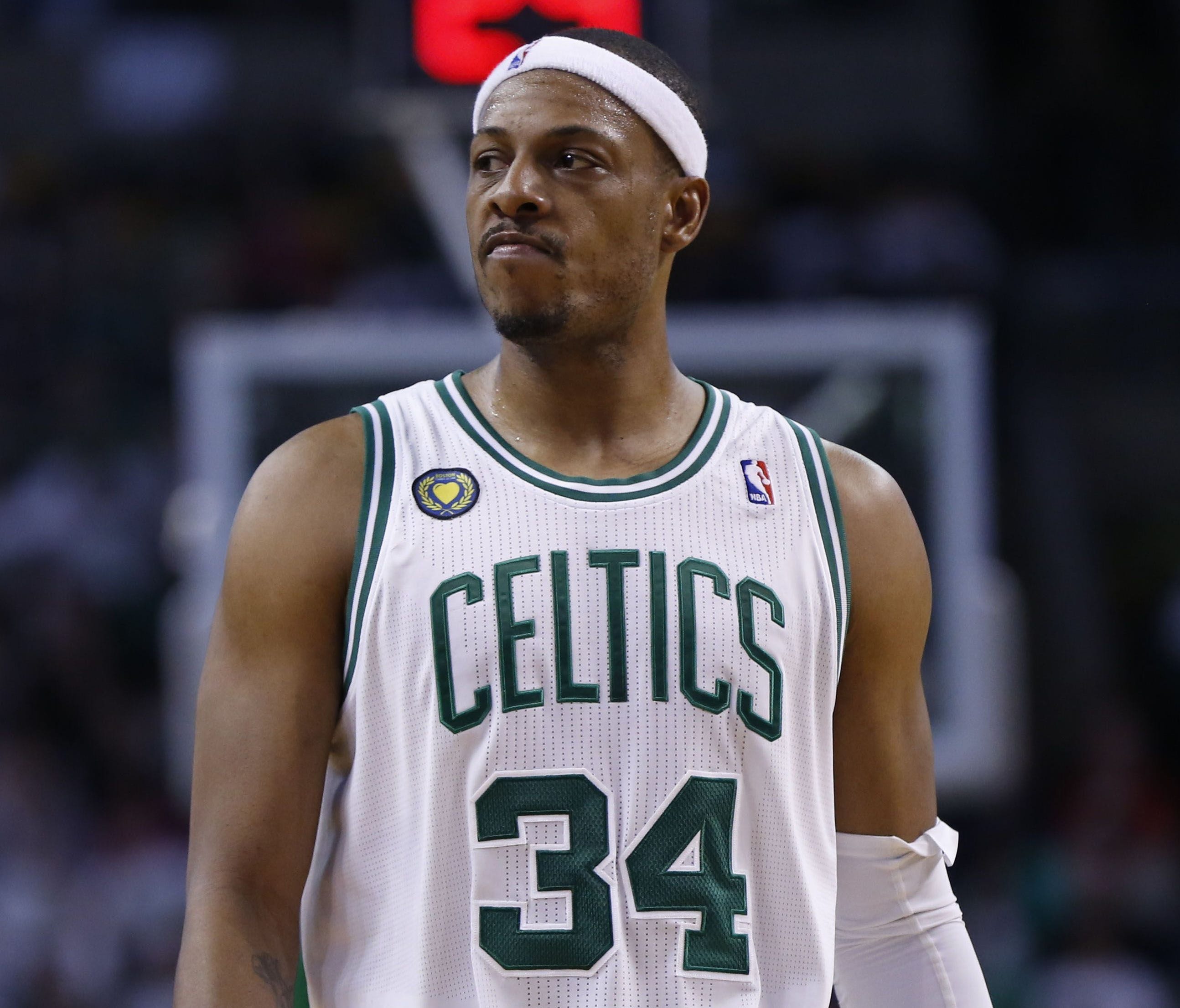 Boston Celtics small forward Paul Pierce (34) walks off the court during the third quarter of game three of the first round of the 2013 NBA playoffs.