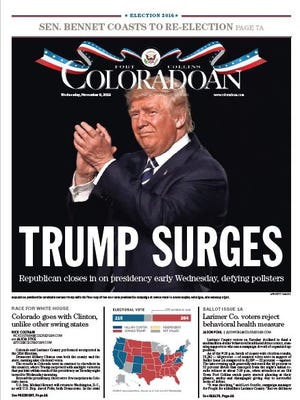 The front page of the Coloradoan for Wednesday, Nov. 9, 2016.