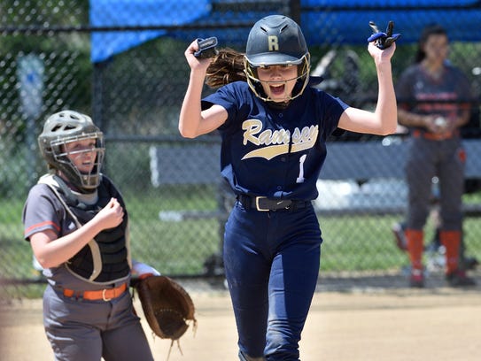 Ramsey's Emma Cunningham celebrates a run in the game