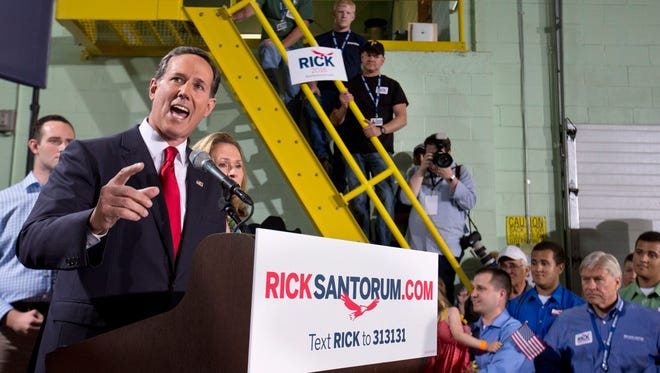 Rick Santorum announces he is entering the Republican presidential race on May 27, 2015, in Cabot, Pa.