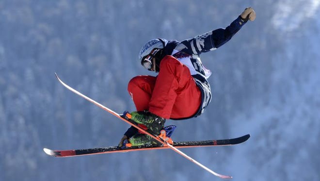Nicholas Goepper (USA) practices for slopestyle skiing prior to the Sochi 2014 Olympic Games at Rosa Khutor Extreme Park.