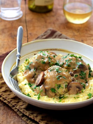This Chicken Meatballs Marsala with Baked Parmesan Polenta makes an elegant Dinner for Two.