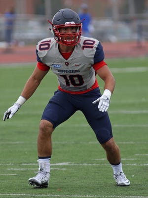 Shippensburg University's Chad Miller, of Greencastle-Antrim, recovered a fumble in the Red Raiders' 38-16 win over Lock Haven on Saturday, Oct. 1, 2016.
