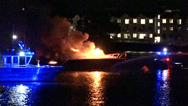 A boat caught fire on the Beverly side of the Kernwood Avenue Bridge at about 9 p.m. Monday evening.