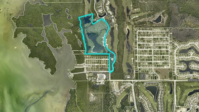 WCI Communities moved closer to its annexation into Bonita Springs Wednesday with city approval for four condo towers on its  Raptor Bay Golf Club, on Estero Bay, outlined in blue.