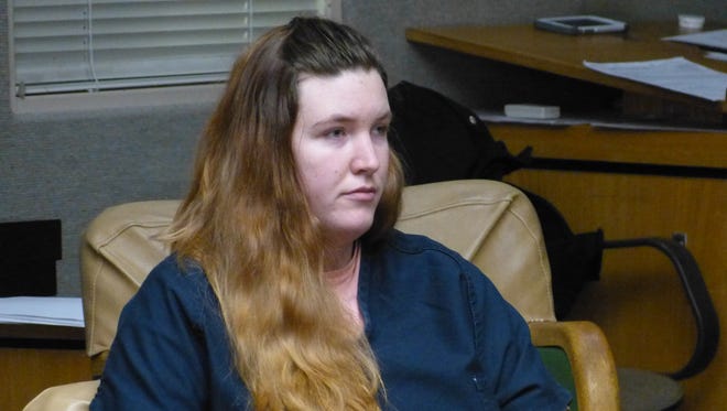Arielle Woolley sits in Shasta County Superior Court Tuesday as she takes her plea deal.