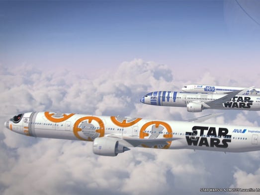 An image of all three of ANA's Star Wars-themed jets.