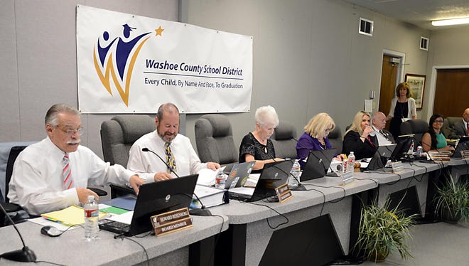 A file photo of the Washoe County School Board taken in 2014.