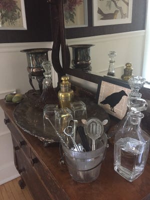 A home bar includes secondhand decanters.