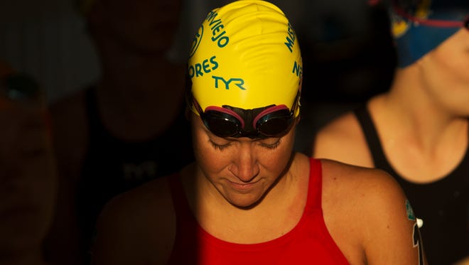 Stephanie Peacock, seen here preparing for the USA Swimming Open Water 10K National Championships at Miromar Lakes in April.  She is trying to make the Olympic team in the pool