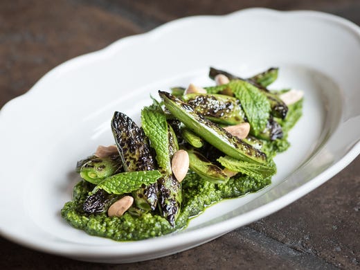 In Chicago, Formento's serves Charred Sugar Snaps atop