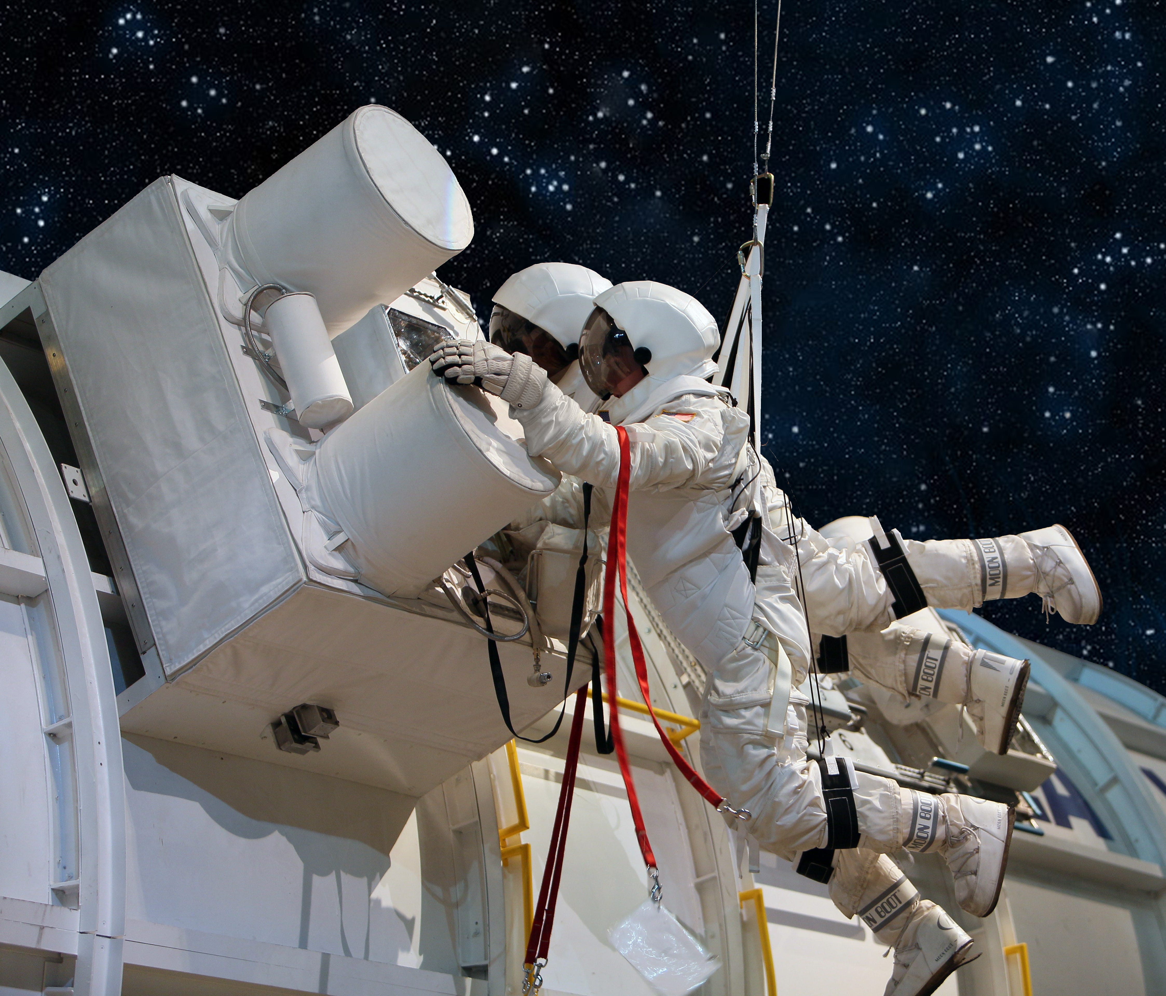 Mission specialists perform a critical Extravehicular Activity, or spacewalk, to repair an ammonium tank on the International Space Station.